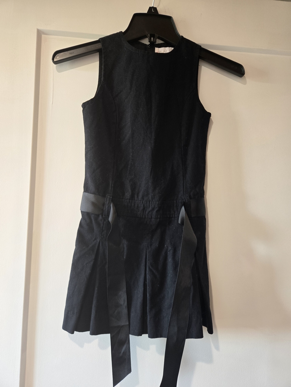 The Children's Place Black Sleeveless Pleated School Dress with Waist Ties